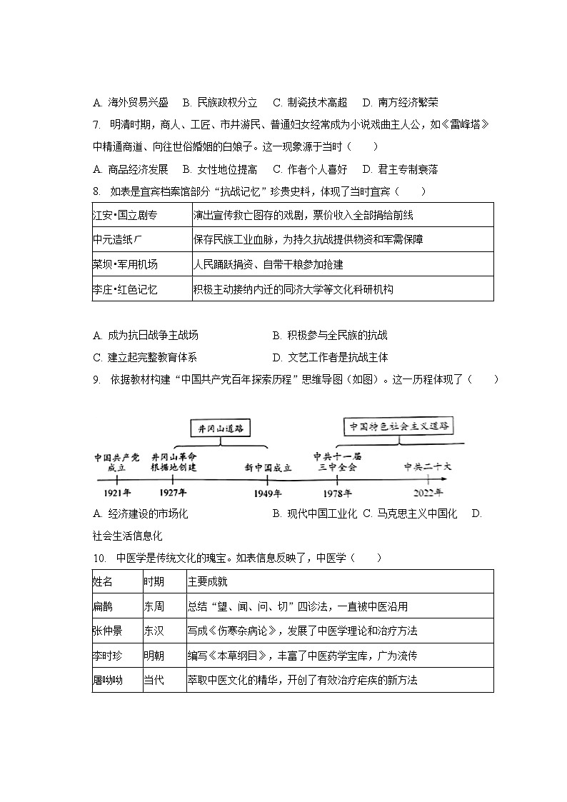 2023年四川省宜宾市中考历史试卷（含解析）02
