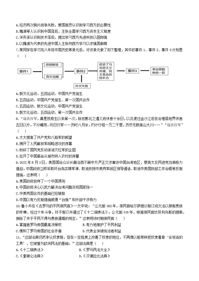 2023年安徽省宣城广德市中考二模历史试题（含答案）02
