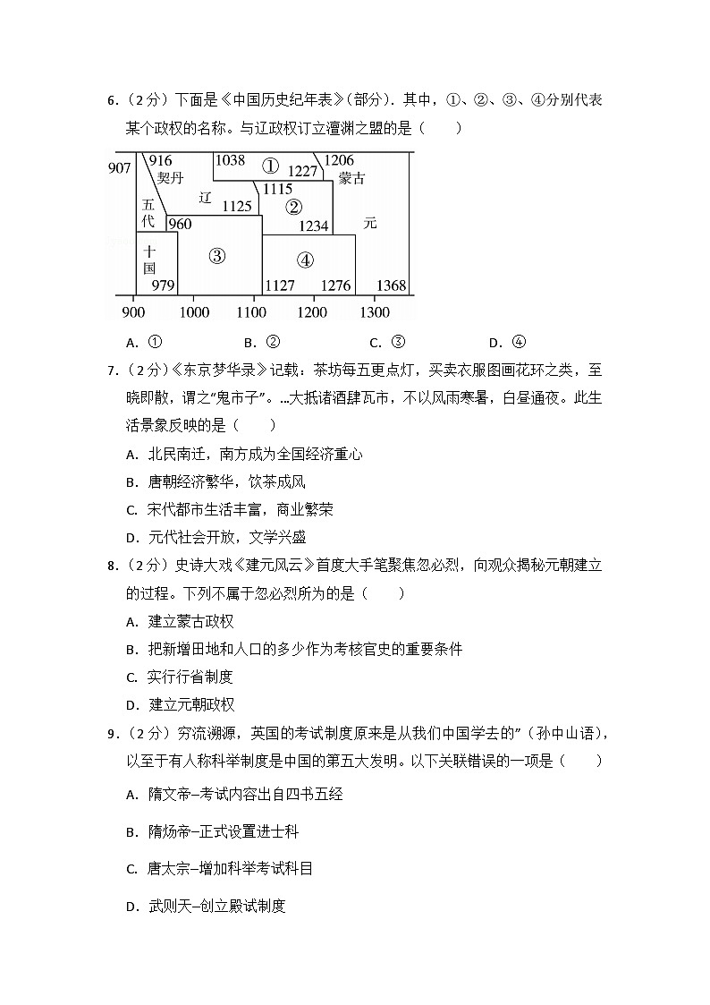 初中历史人教版七年级下期末测试题02