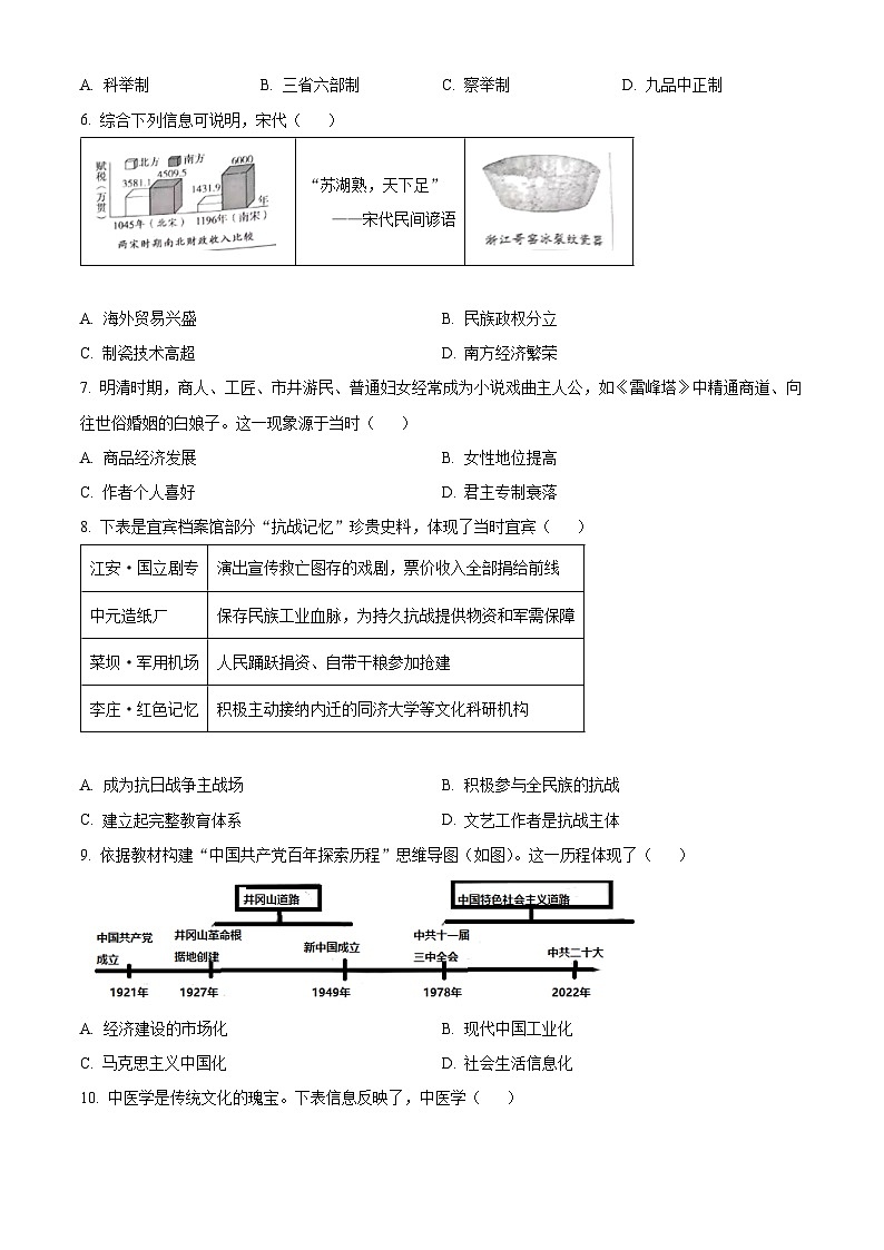 2023年四川省宜宾市中考历史真题（原卷版）02