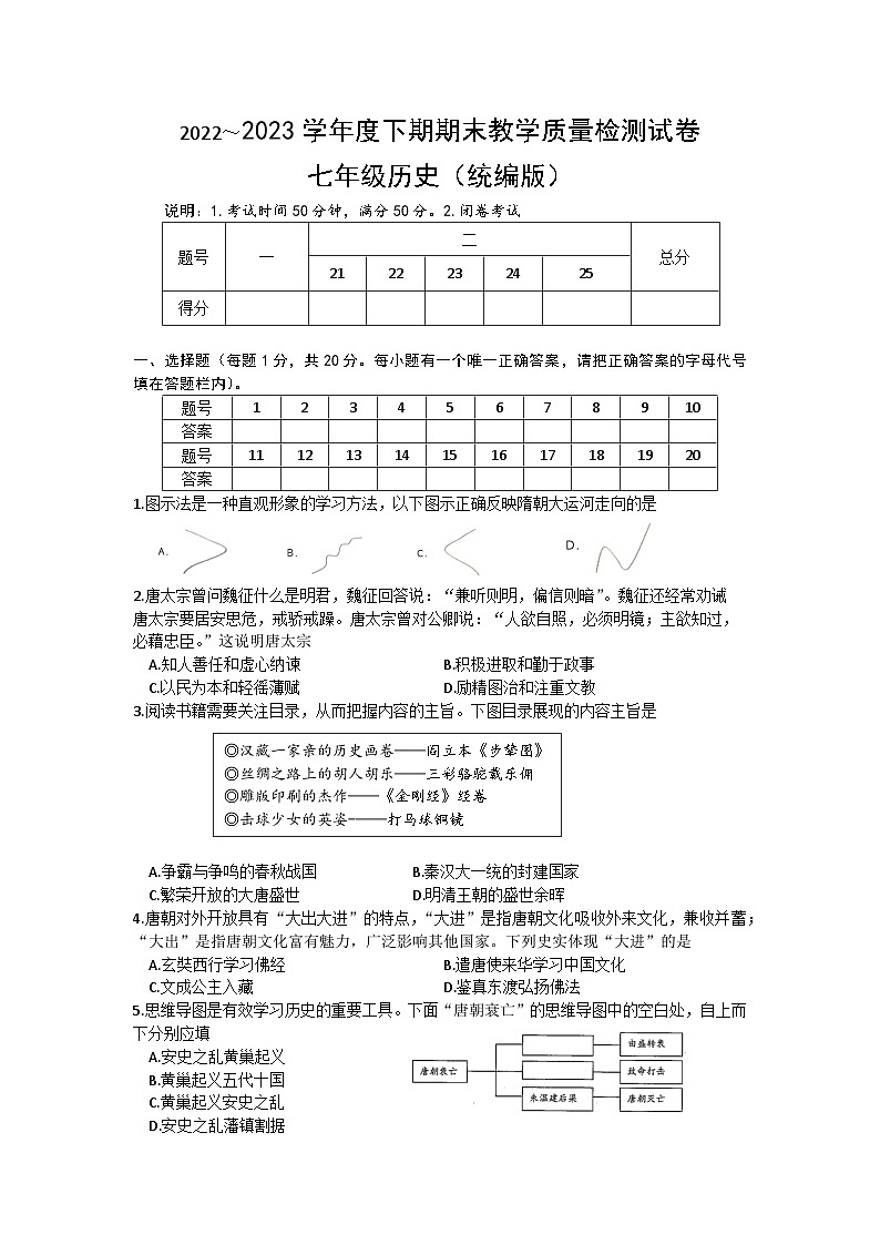 河南省漯河市郾城区2022-2023学年七年级下学期期末历史试题（含答案）01