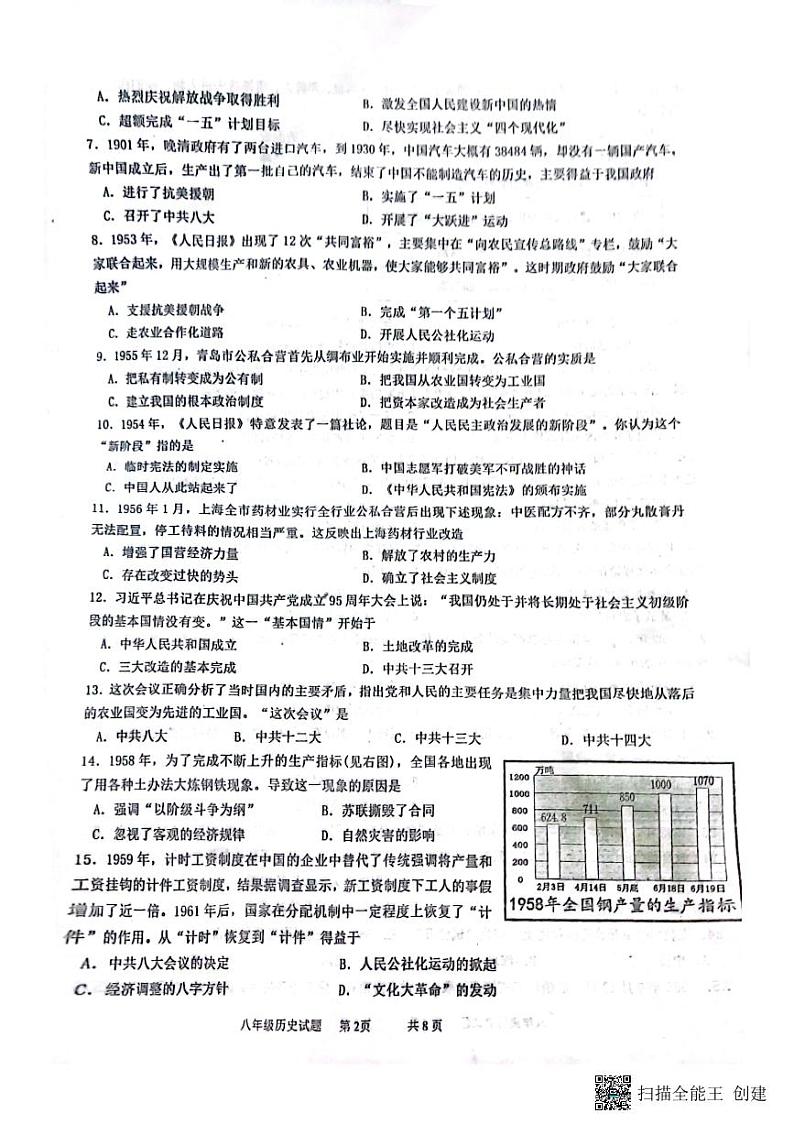山东省青岛市城阳区2022-2023学年部编版八年级下学期6月期末历史试题02