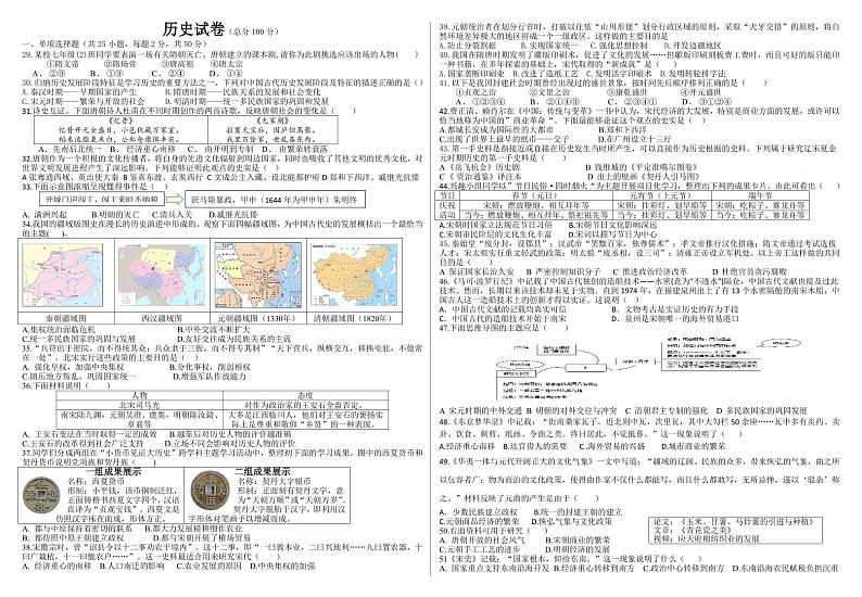 贵州省仁怀市周林学校2022-2023学年部编版七年级下学期期末历史试卷01