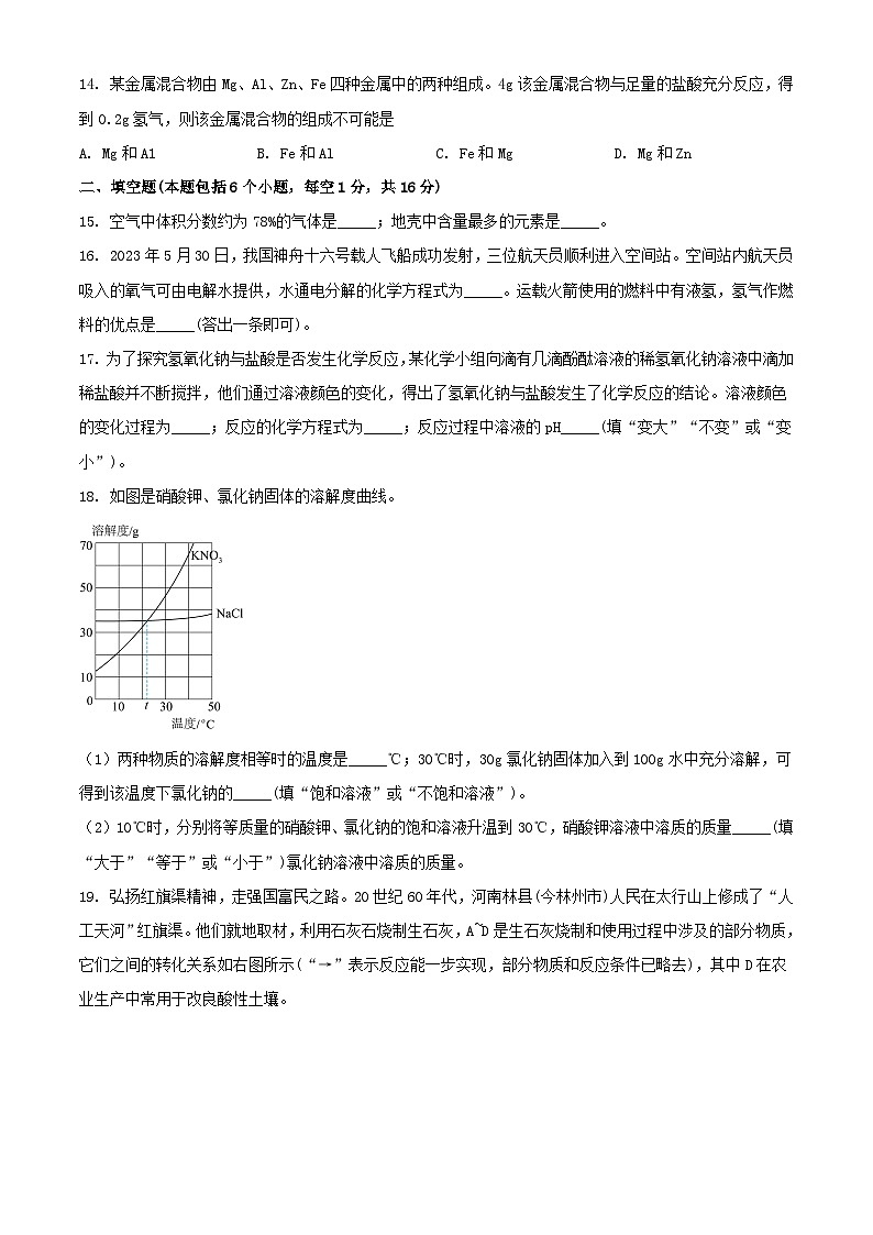 2023年河南鹤壁中考化学真题及答案第3页