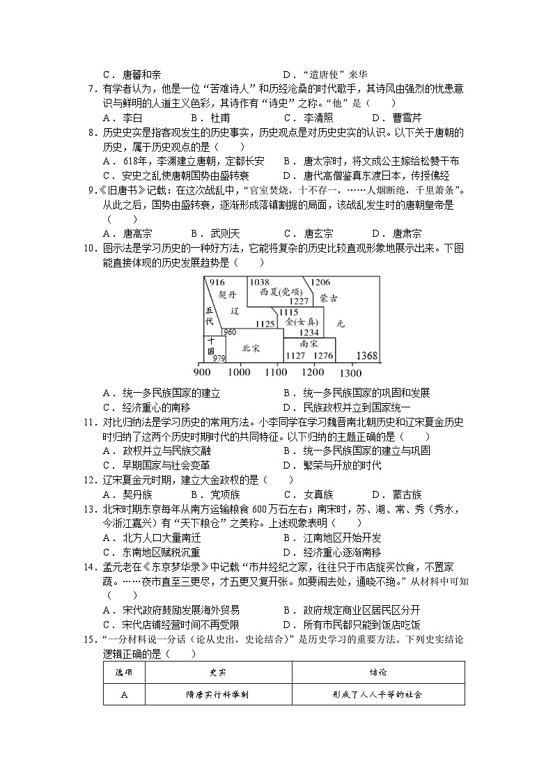 广东省德庆县德庆中学2022—2023学年部编版七年级历史下学期期末适应性试题（含答案）02