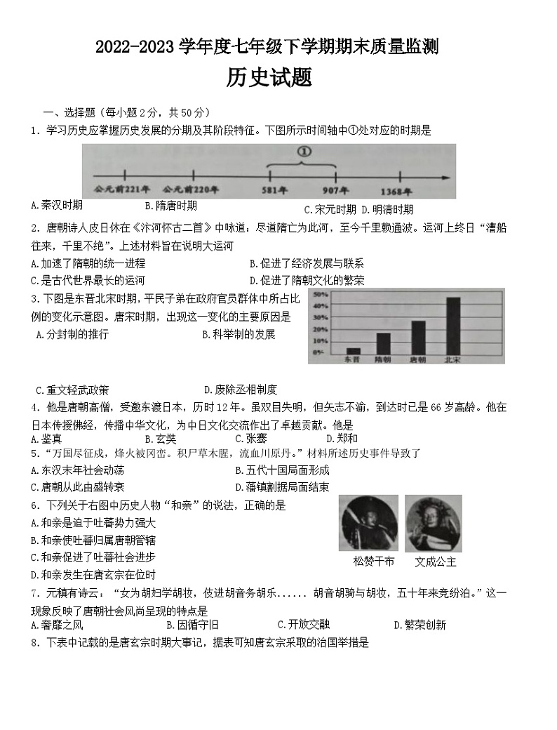 山东省临沂市郯城县2022_2023学年七年级下学期期末历史试题（含答案）01