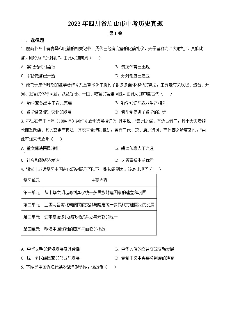2023年四川省眉山市中考历史真题第1页