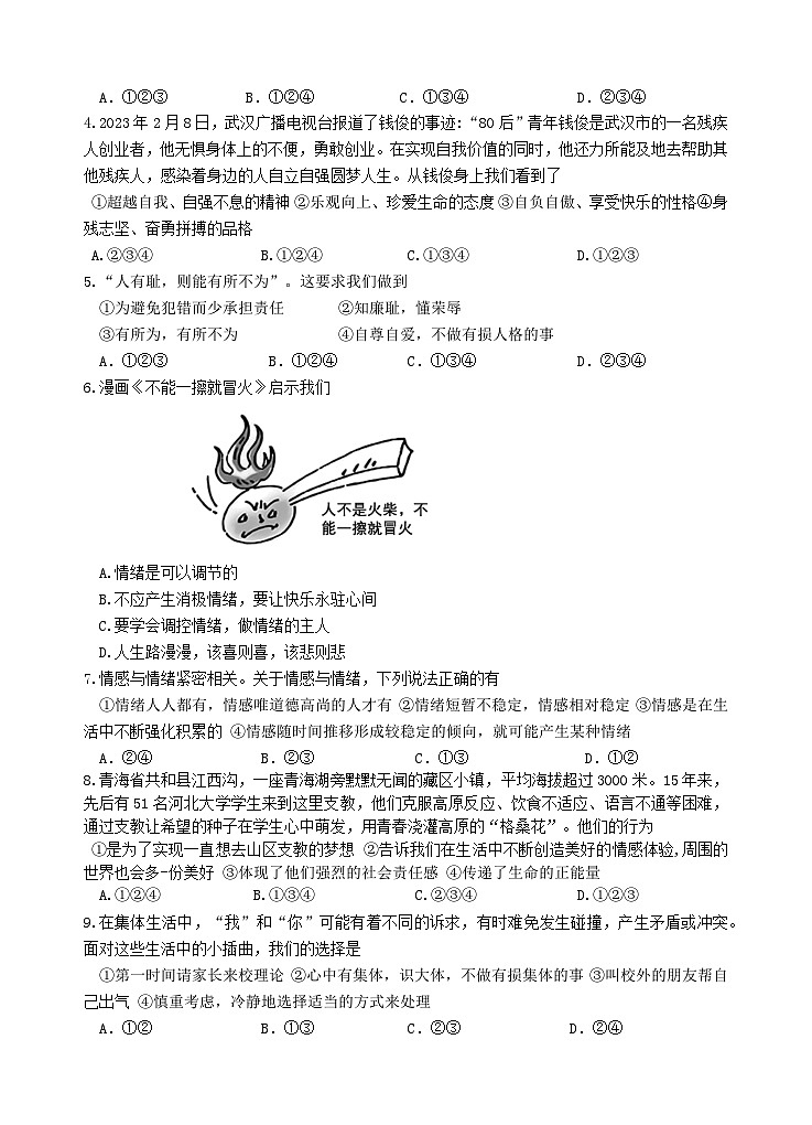 湖北省咸宁市嘉鱼县2022-2023学年七年级下学期期末考试道德与法治、历史试题第2页