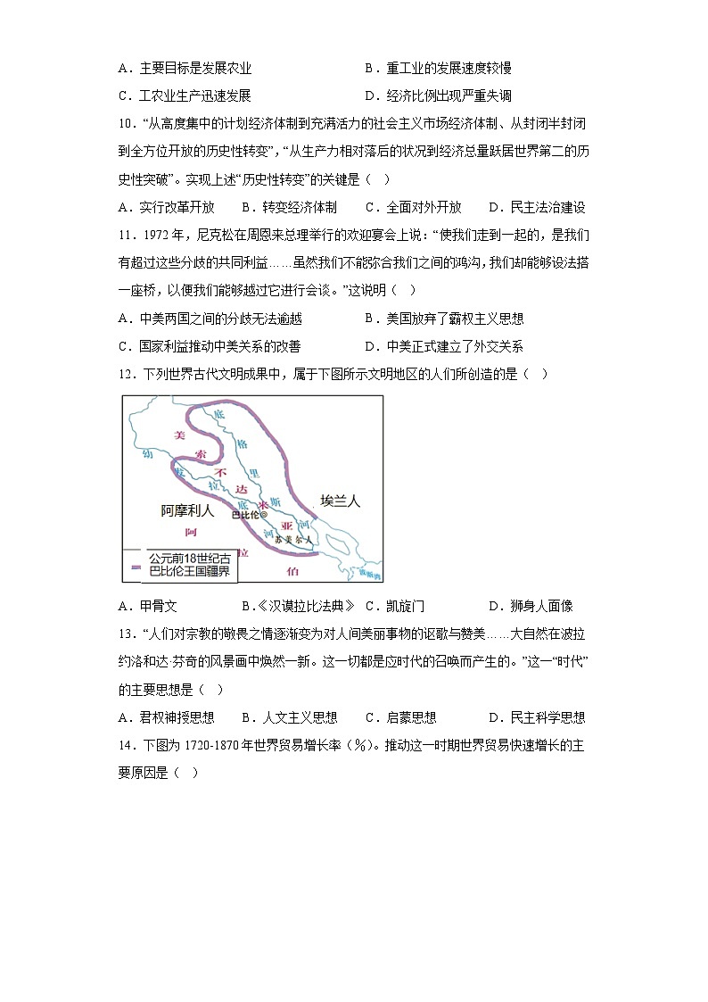 2023年安徽省宿州市萧县中考三模历史试题（含解析）第3页