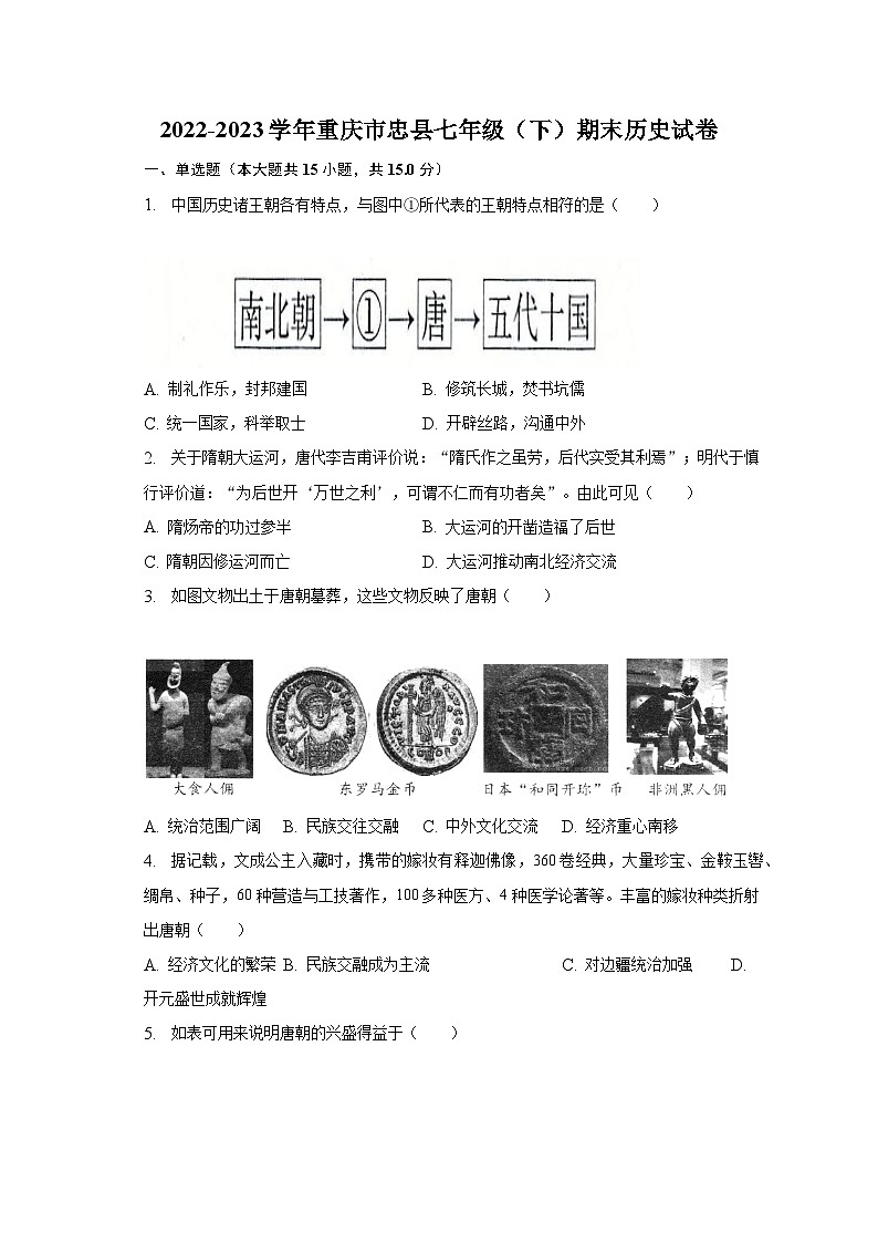 2022-2023学年重庆市忠县七年级（下）期末历史试卷（含解析）01