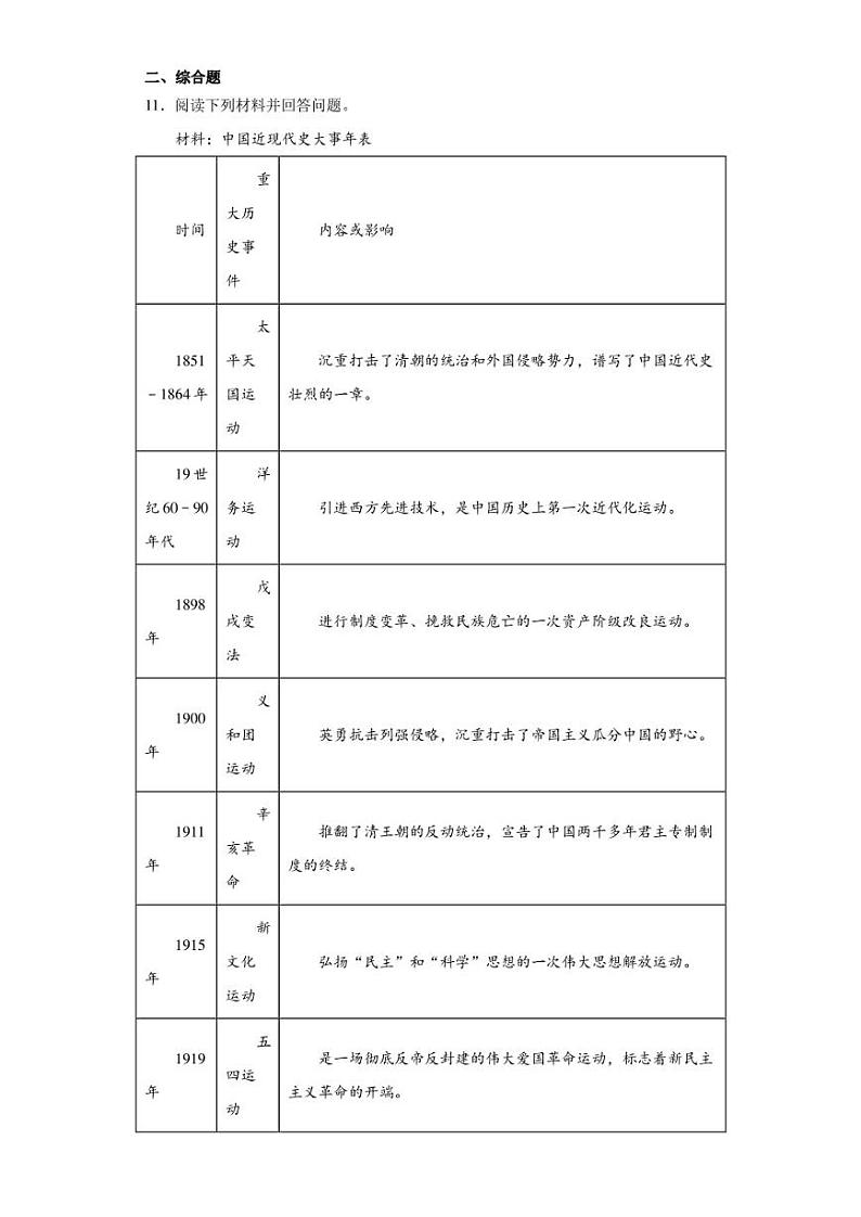 2022年湖南省永州市中考历史真题（含答案解析）03