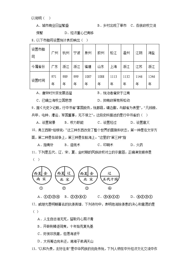 海南省东方市2022-2023学年七年级下学期期末历史试题（含答案）第2页