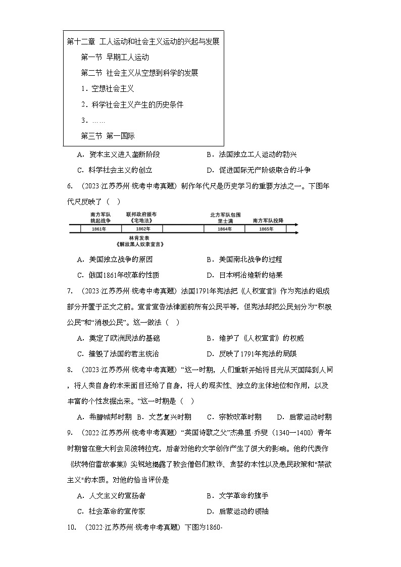 江苏苏州三年（2021-2023）中考历史真题分题型分类汇编-04选择题（世界史）02