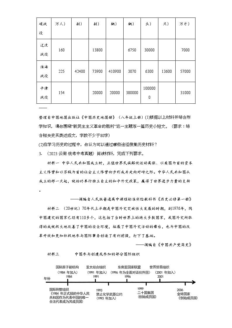 云南三年（2021-2023）中考历史真题分题型分类汇编-05综合题第3页