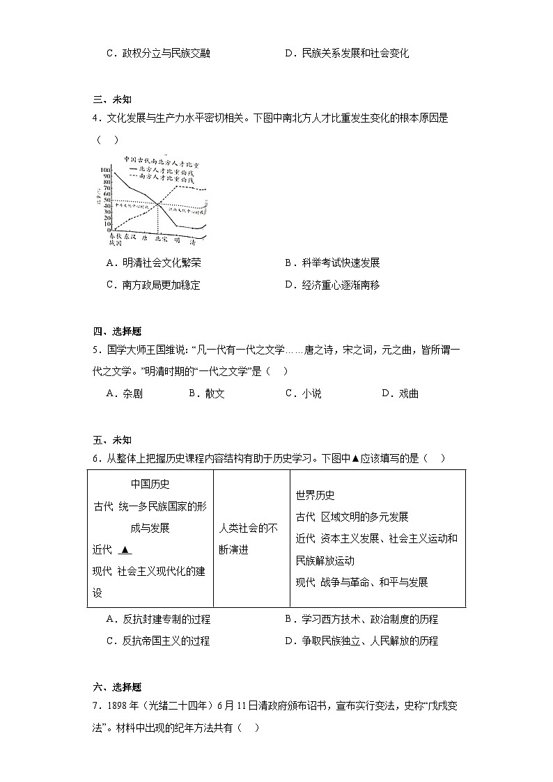 2023年四川省乐山市中考历史真题（无答案）第2页
