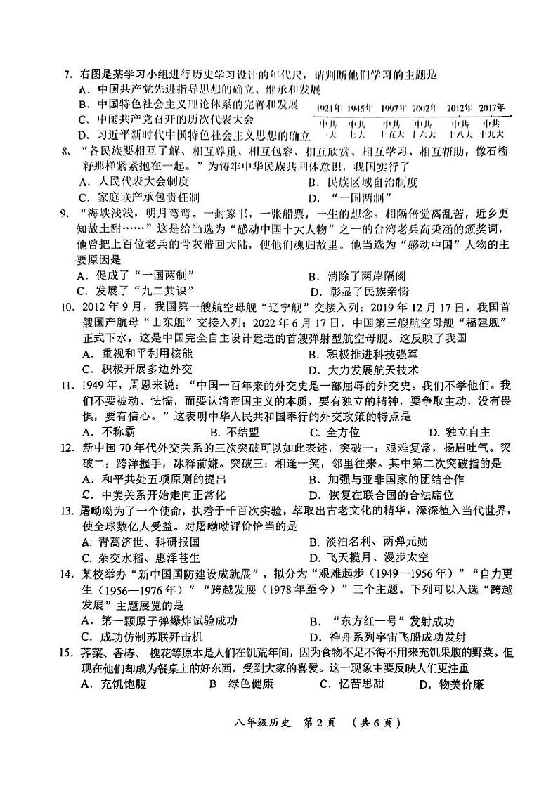 山西省朔州市应县2022-2023学年八年级下学期期末历史试题02