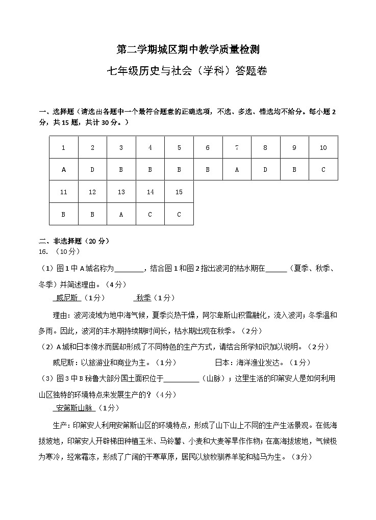 浙江省杭州市富阳区城区七年级下学期期中教学质量测试历史与社会试题01