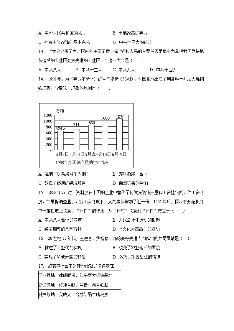 2022-2023学年山东省青岛市城阳区八年级（下）期末历史试卷（含解析）第3页