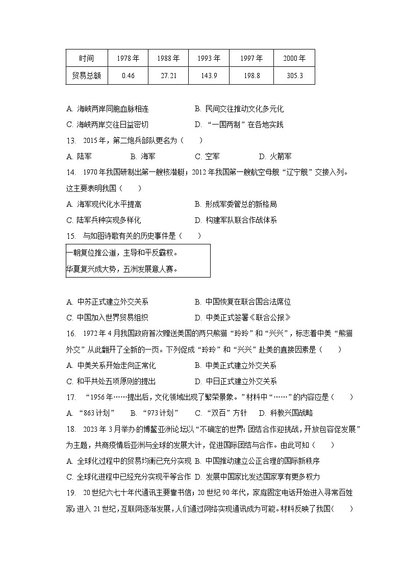 2022-2023学年海南省海口市八年级（下）期末历史试卷（B卷）（含解析）第3页