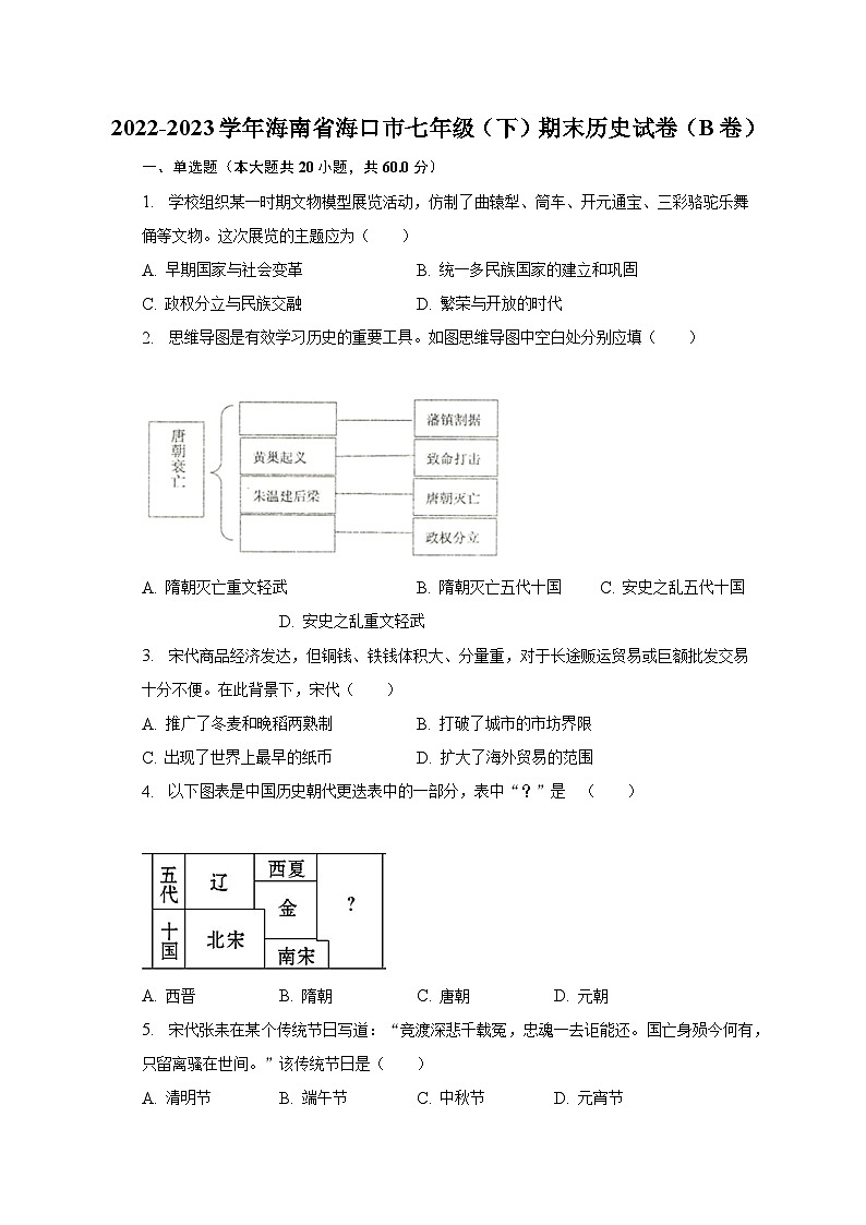 2022-2023学年海南省海口市七年级（下）期末历史试卷（B卷）（含解析）01