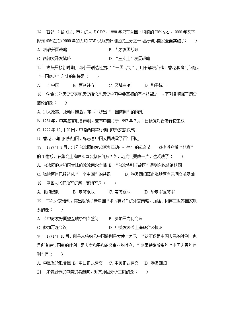 2022-2023学年吉林省长春汽车经开区八年级（下）期末历史试卷（含解析）03