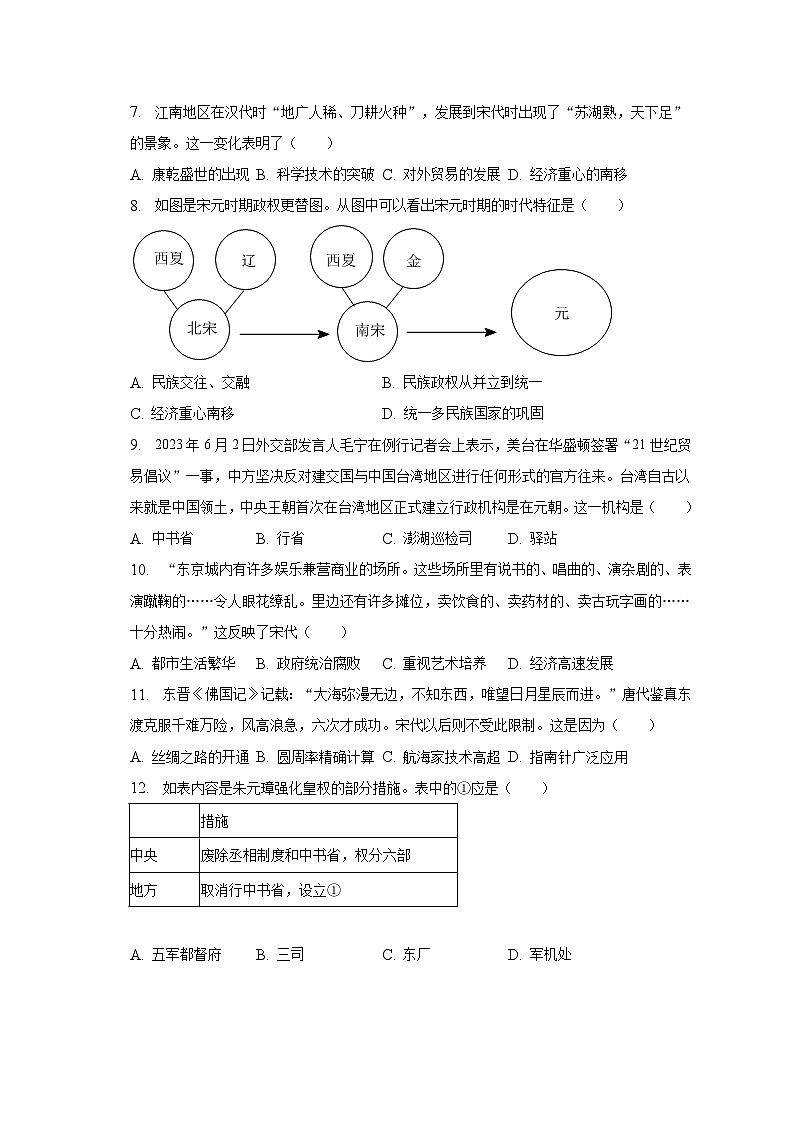 2022-2023学年山东省济南市长清区七年级（下）期末历史试卷（含解析）第2页