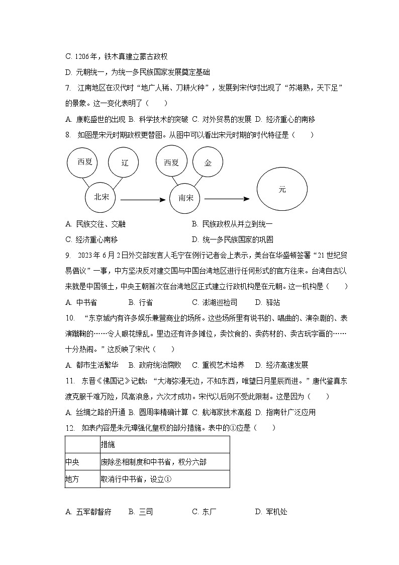2022-2023学年山东省济南市长清区七年级（下）期末历史试卷（含解析）第2页