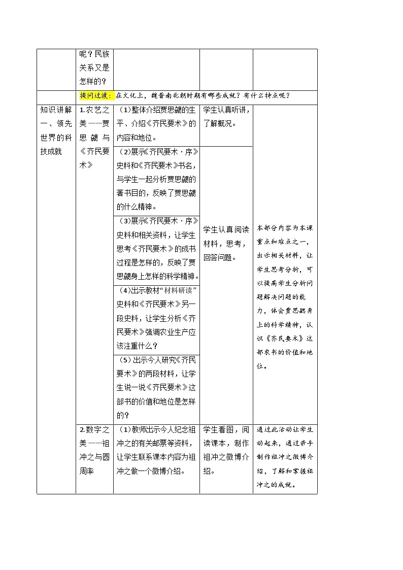 4.20 魏晋南北朝的科技与文化  教案 2022-2023学年部编版历史七年级上册第2页