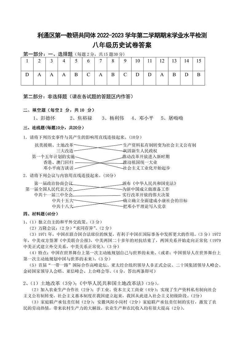 宁夏吴忠市利通区第一教研共同体2022-2023学年八年级下学期期末学业水平检测历史试题（图片版含答案）01