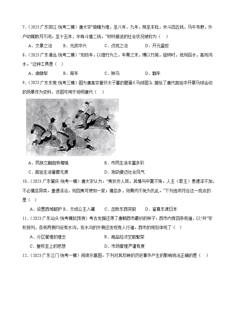 2023年广东省九年级历史中考模拟题选编——隋唐时期：繁荣与开放的时代02