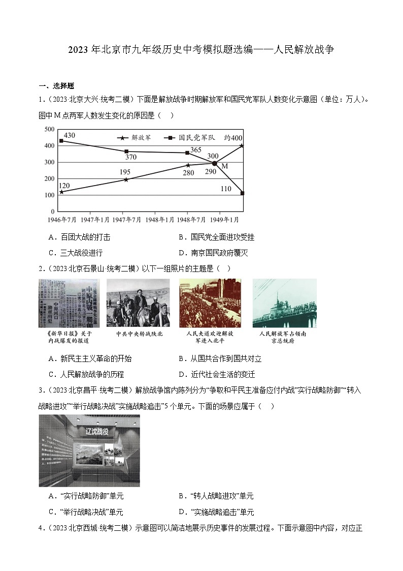 2023年北京市九年级历史中考模拟题选编——人民解放战争第1页