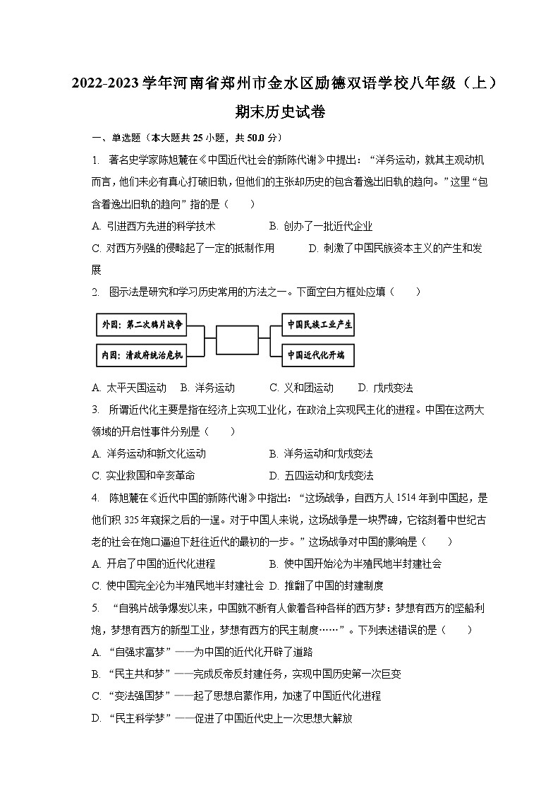 2022-2023学年河南省郑州市金水区励德双语学校八年级（上）期末历史试卷（含解析）第1页