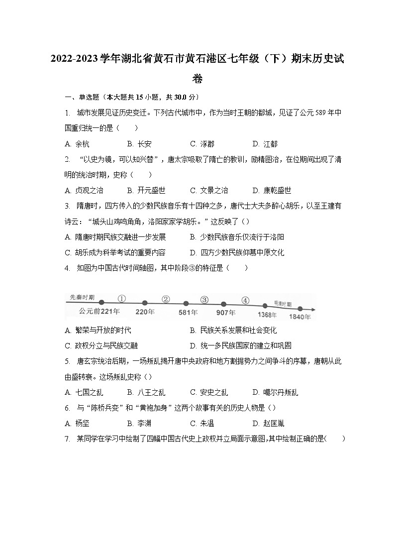 2022-2023学年湖北省黄石市黄石港区七年级（下）期末历史试卷（含解析）第1页