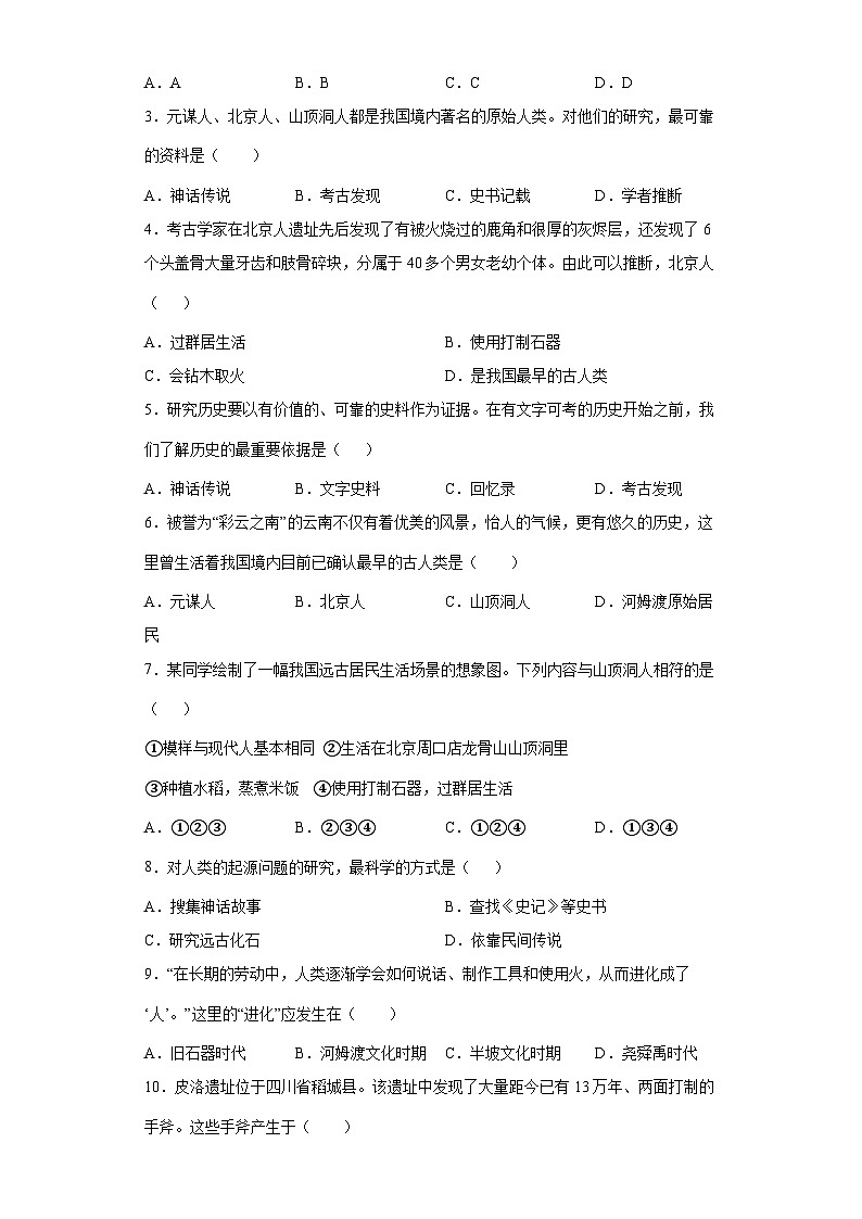 部编版七年级历史上册 第1课 中国境内早期人类的代表—北京人  同步练习（含解析）02