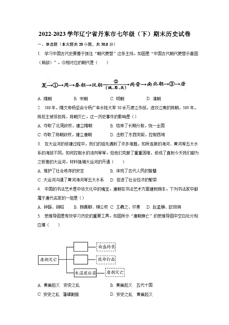 2022-2023学年辽宁省丹东市七年级（下）期末历史试卷（含解析）第1页