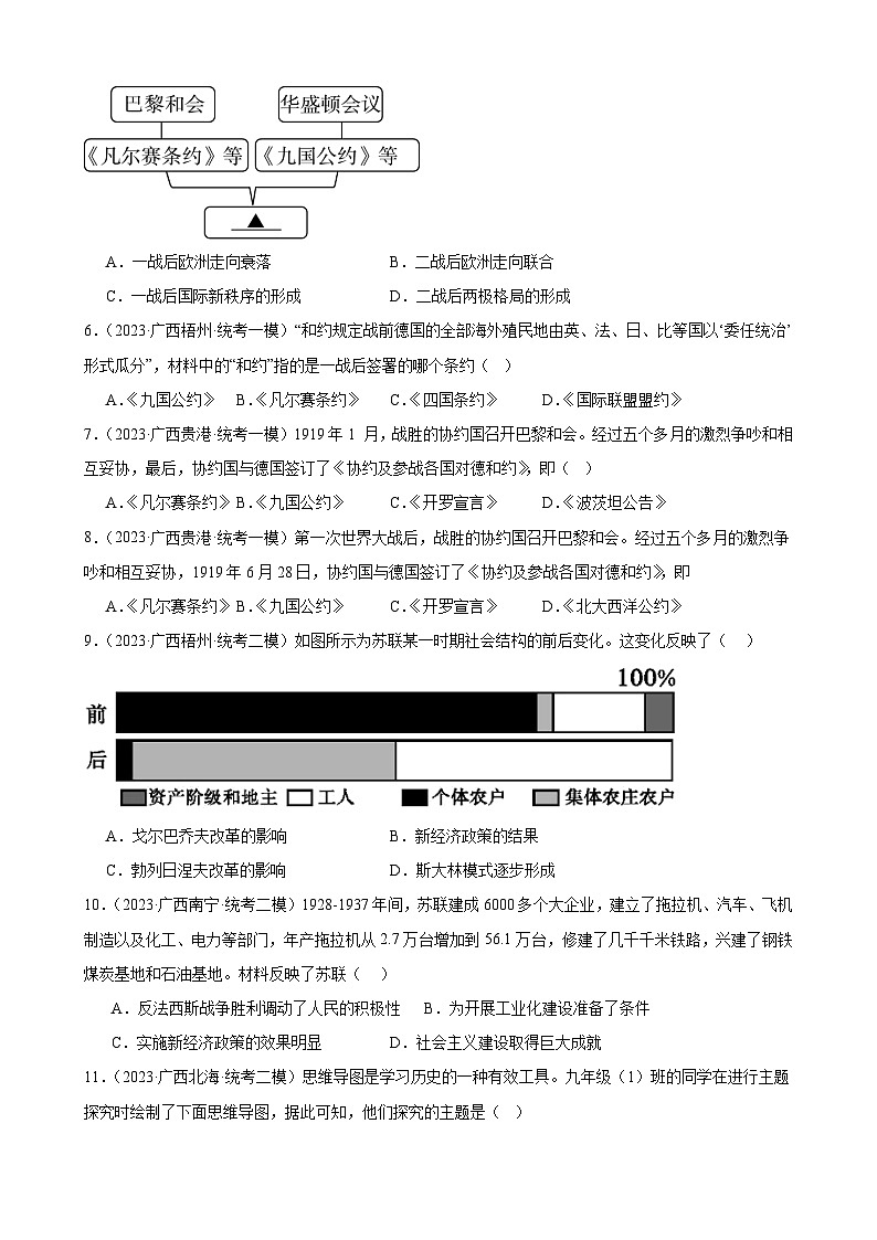 2023年广西历史中考模拟题选编——九年级下册第三单元 第一次世界大战和战后初期的世界02