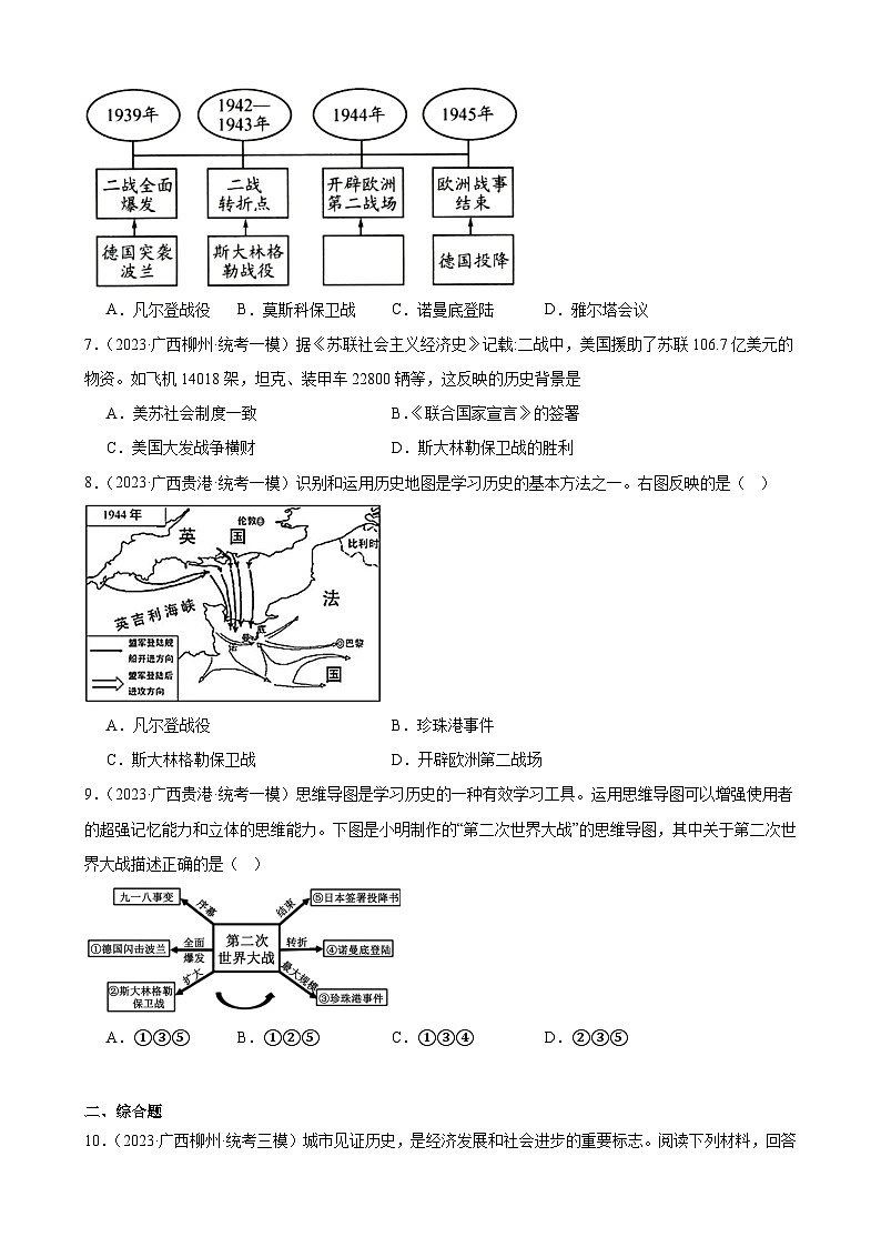 2023年广西历史中考模拟题选编——九年级下册第四单元 经济大危机和第二次世界大战02