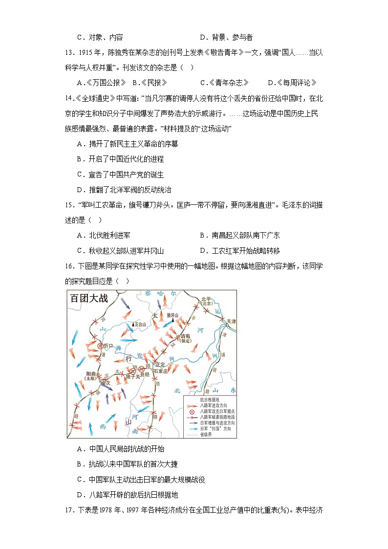 2023年山东省聊城市东阿县中考二模历史试题（含解析）03