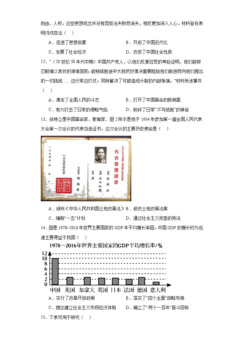 2023年江西省吉安市学业水平考试历史试题（含解析）第3页