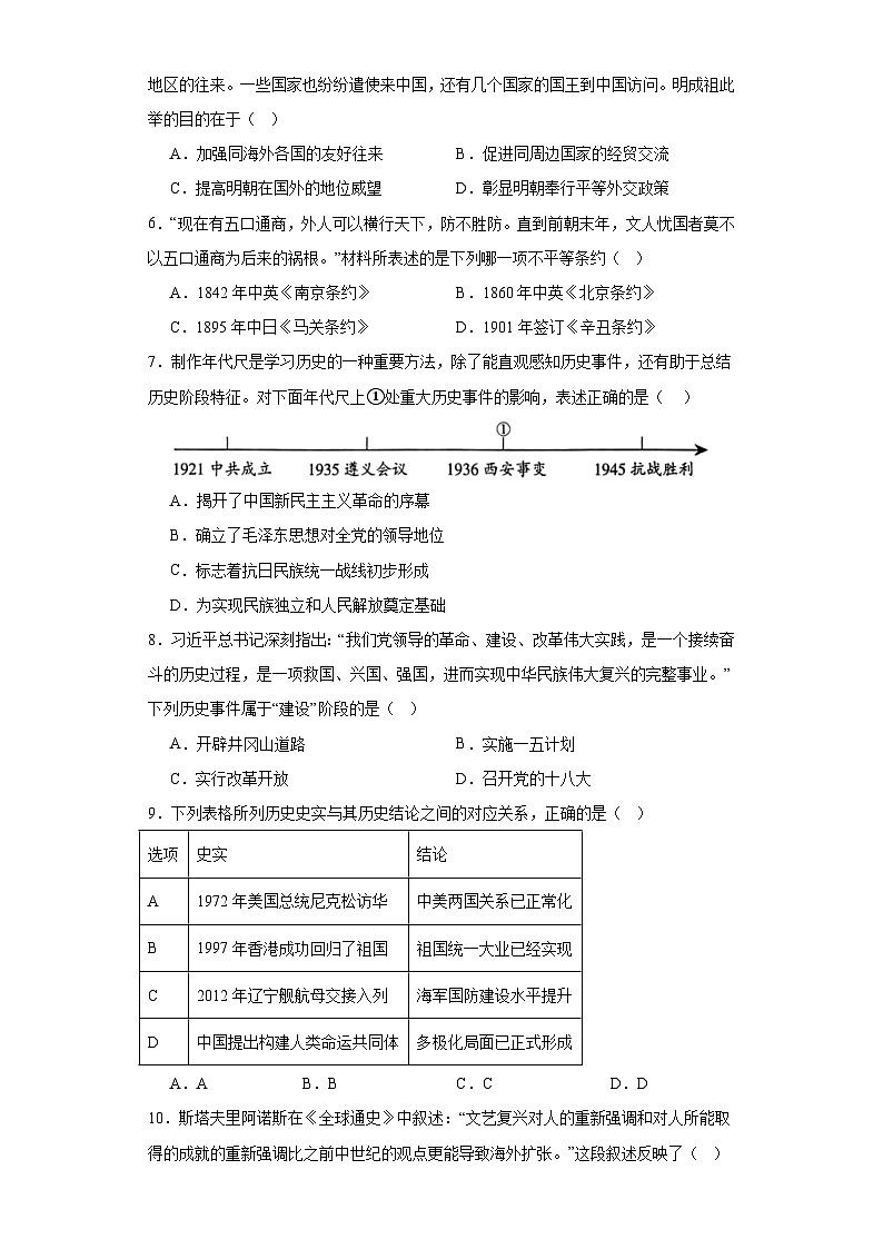 2023年山西省吕梁市兴县中考模拟文科综合历史试题（含解析）02