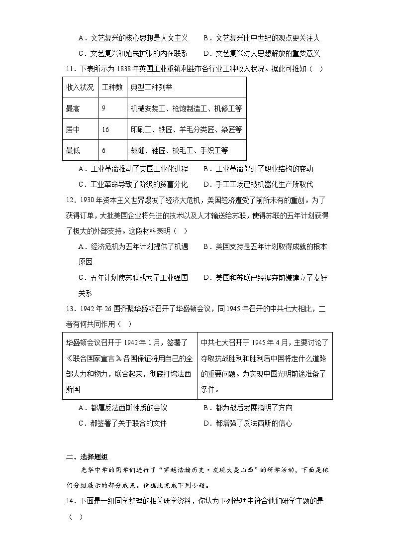 2023年山西省吕梁市兴县中考模拟文科综合历史试题（含解析）03