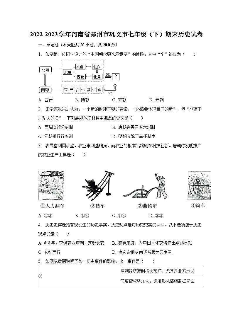 2022-2023学年河南省郑州市巩义市七年级（下）期末历史试卷（含解析）01