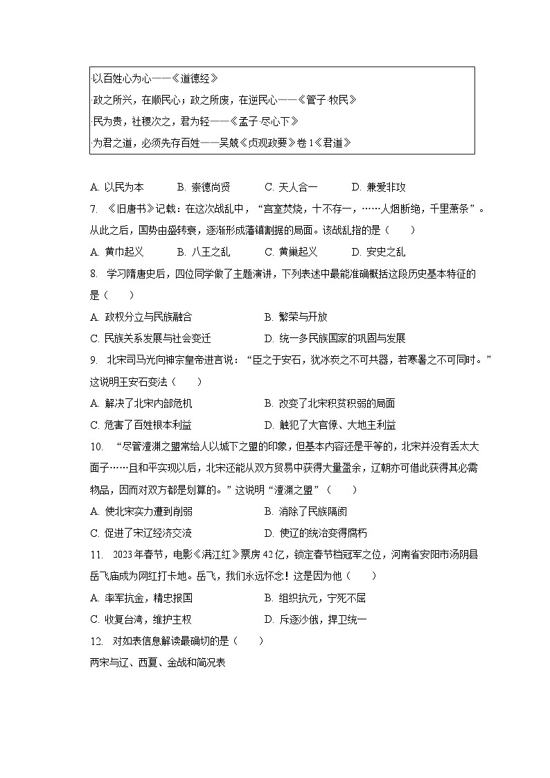 2022-2023学年安徽省合肥市庐江县七年级（下）期末历史试卷（含解析）第2页