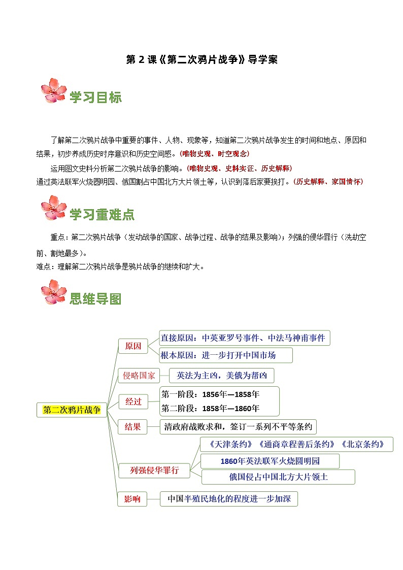 第2课 第二次鸦片战争 教学课件+导学案+分层作业+教学设计（部编版）01