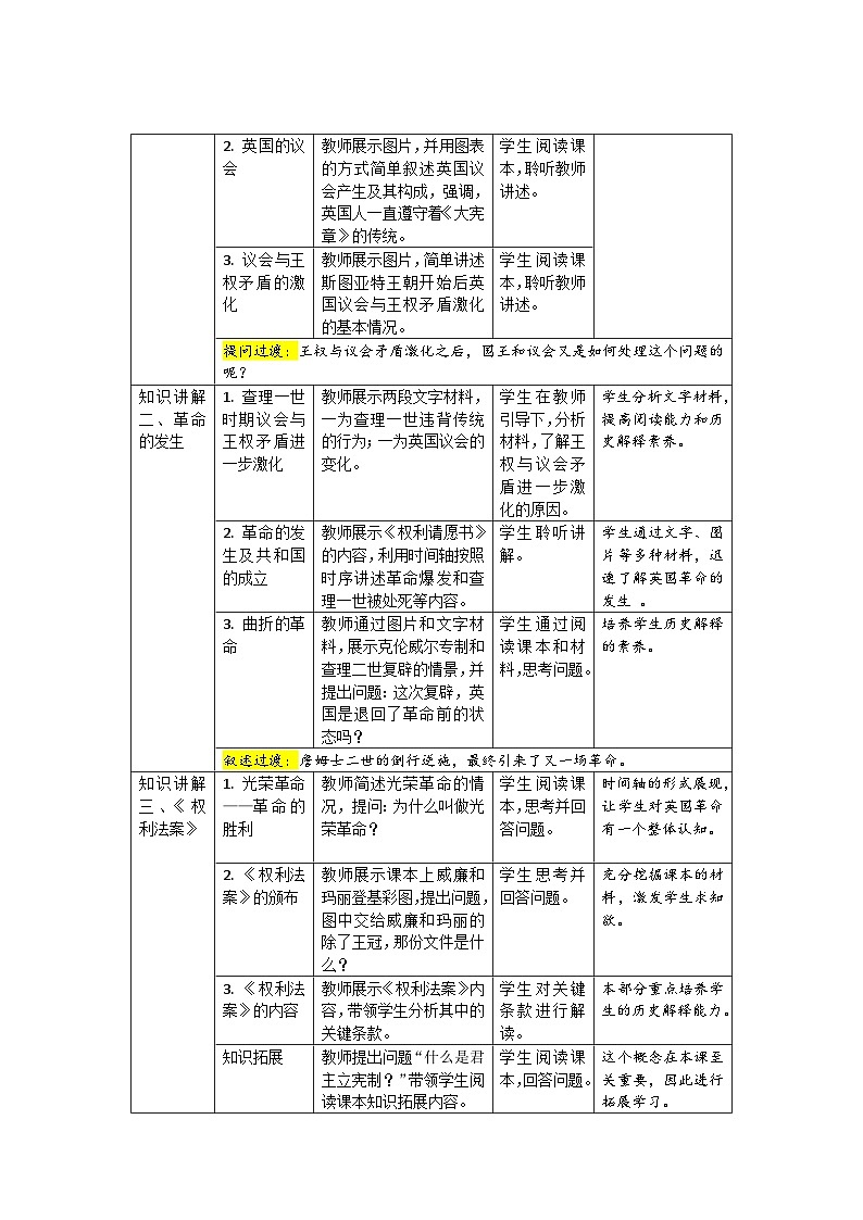 【同步教案】部编版历史九年级上册--第17课 君主立宪制的英国 精品教案02