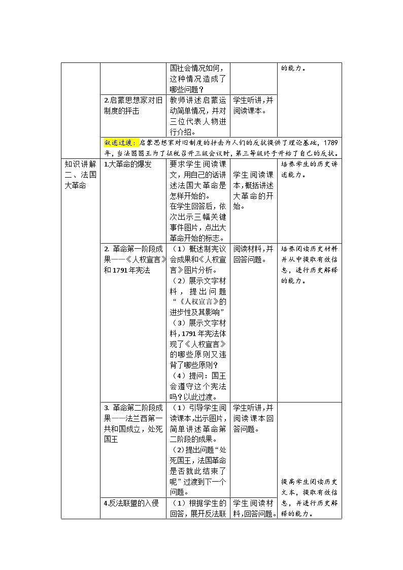 【同步教案】部编版历史九年级上册--第19课 法国大革命和拿破仑帝国 精品教案02