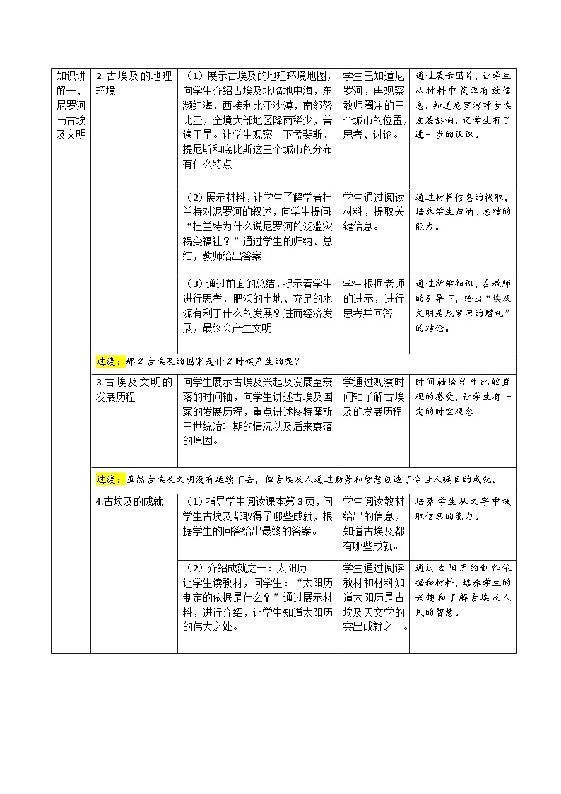 【同步教案】部编版历史九年级上册--第1课 古代埃及 精品教案02