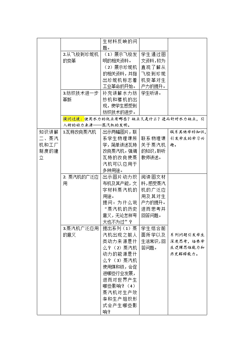 【同步教案】部编版历史九年级上册--第20课 第一次工业革命 精品教案02
