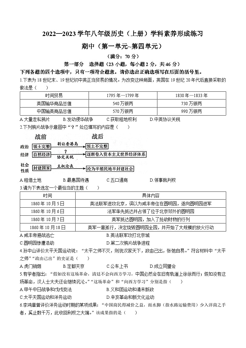 广东省深圳市龙岗区联邦学校等2校2022-2023学年八年级上学期期中历史试题01