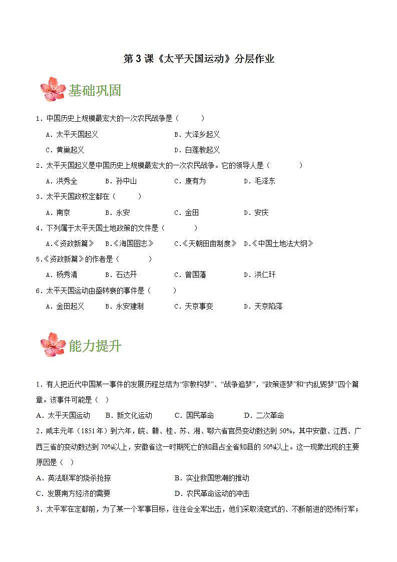 第3课 太平天国运动 教学课件+导学案+分层作业+教学设计（部编版）01
